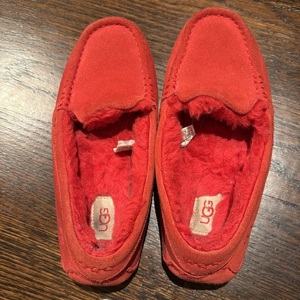 UGG Australia Ansley Womens Moccasin Slippers Suede Upper Wool Red SIZE 7 - Picture 10 of 10